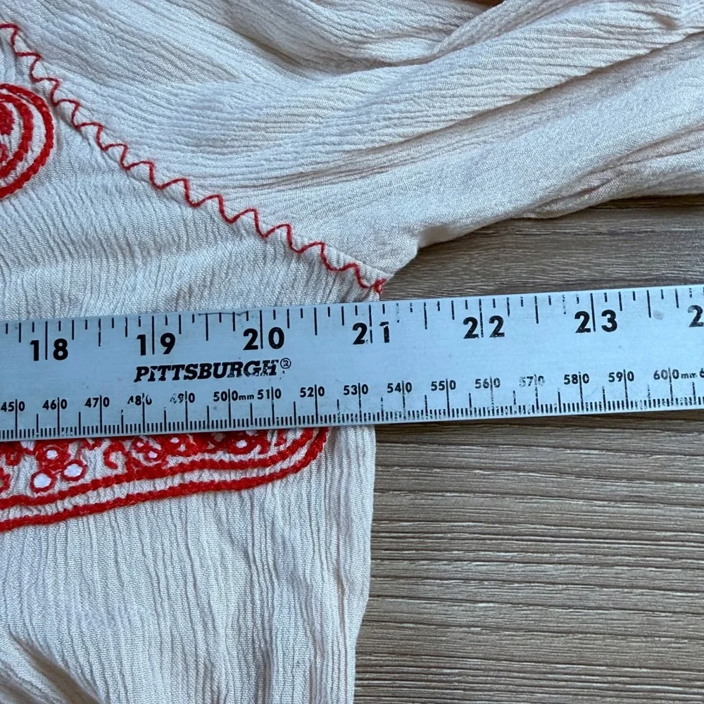 Free People Wind Willow Dress Women Small Beige Red Embroidered Boho Peasant